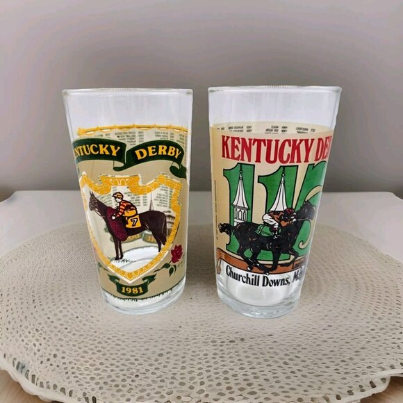 Vintage Kentucky Derby 1980's Glasses Equestrian Horse Barware - Picture 1 of 12